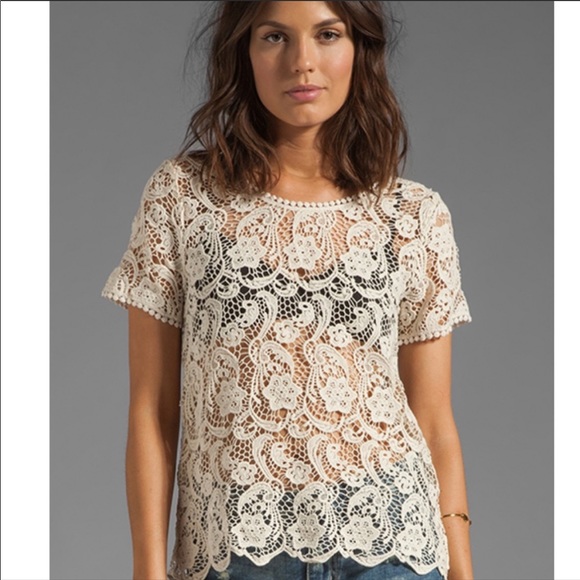 Joie Devine Lace Crochet Short Sleeve Top - Picture 1 of 12